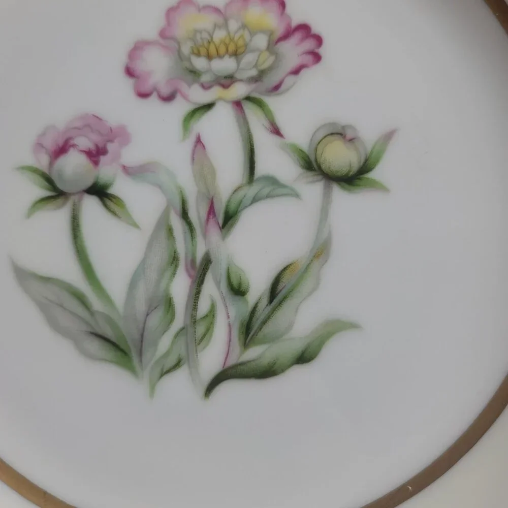 FOUR Mikado Harmony Coupe Soup Bowls Cream Rim Pink Floral Center